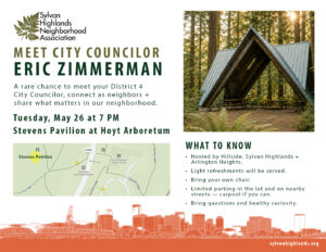 Visit from City Councilman Eric Zimmerman: Tuesday, May 26 at 7:00 PM